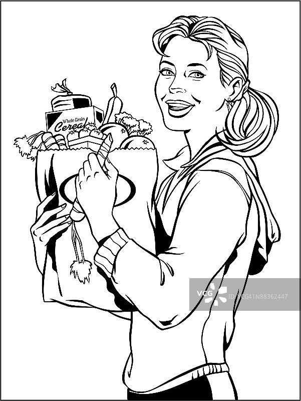 提购物袋的女人，全麦谷物图片素材