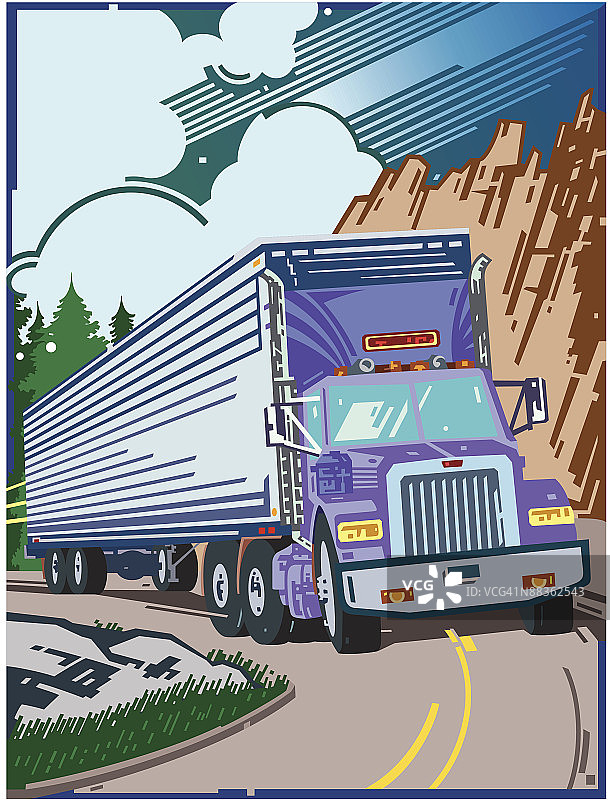 半挂式卡车分层颜色，黑白版本也可用，大型钻机之一，强大的公路战士。图片素材