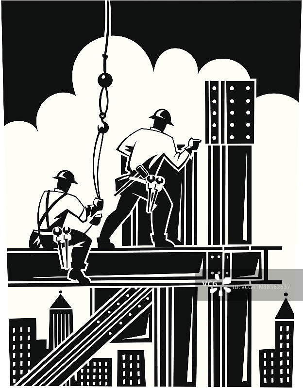 建筑工地上站在高处的男人们图片素材