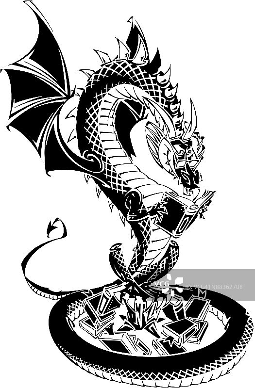 阅读书籍的龙图案组合元素图片素材