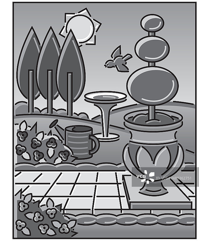 园林景观分层灰度图：整洁的后院景色图片素材