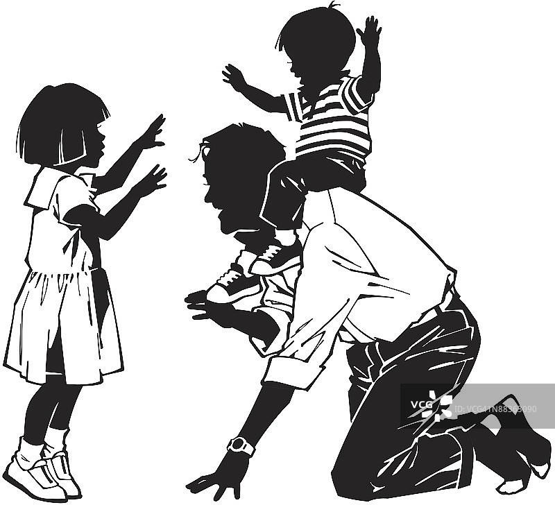 父亲在地板上和孩子们玩耍图片素材