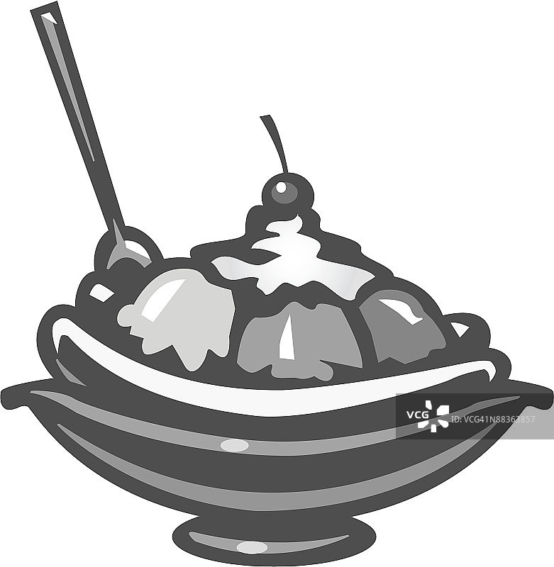 香蕉船圣代，灰度图片素材