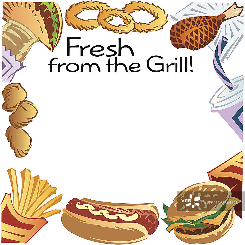 边框，标题，烤架上的新鲜美食，快餐框架图片素材