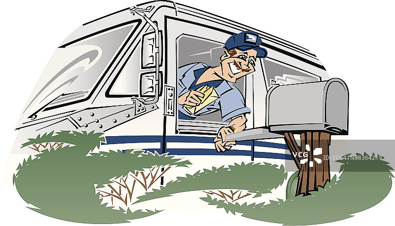 信件搬运工正在运送邮件，彩色，分组元素图片素材