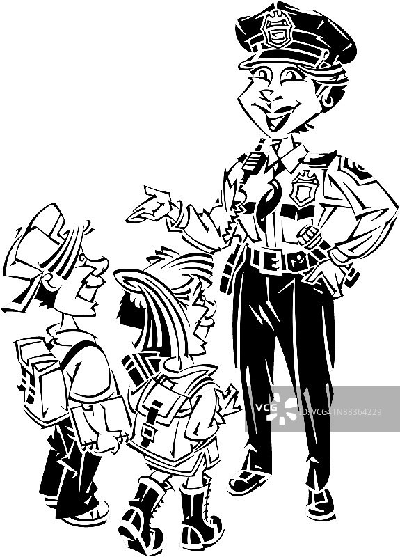 与孩子们交谈的女警察，分组元素图片素材
