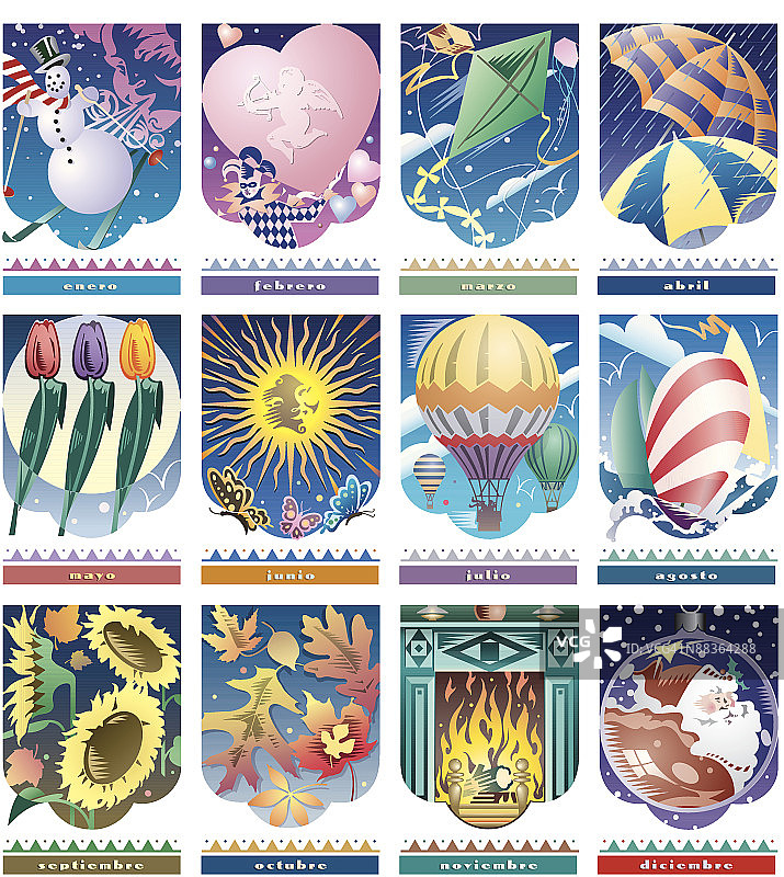 1997年西班牙日历，分层彩色，黑白版本也可用图片素材