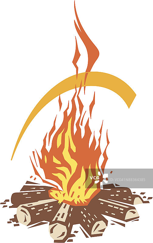 篝火彩色插画元素图片素材