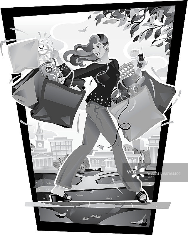 返校季男女混合购物（灰度图）图片素材