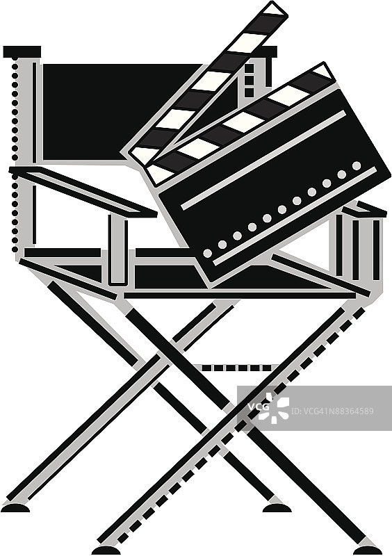 导演椅与场记板灰度组合图片素材