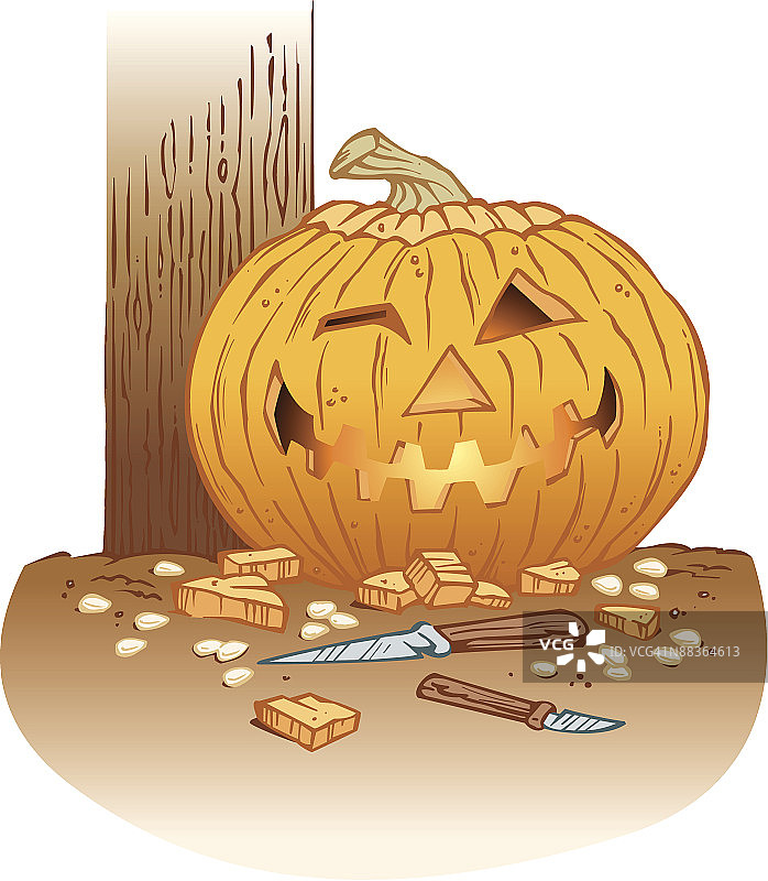 眨眼的南瓜灯，彩色插画图片素材