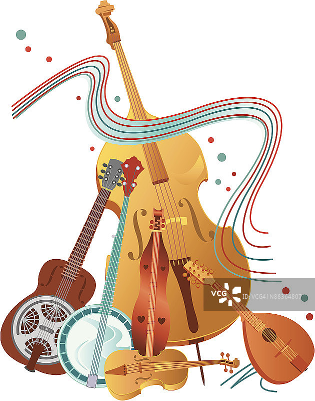 蓝色草地乐器彩色组合元素图片素材