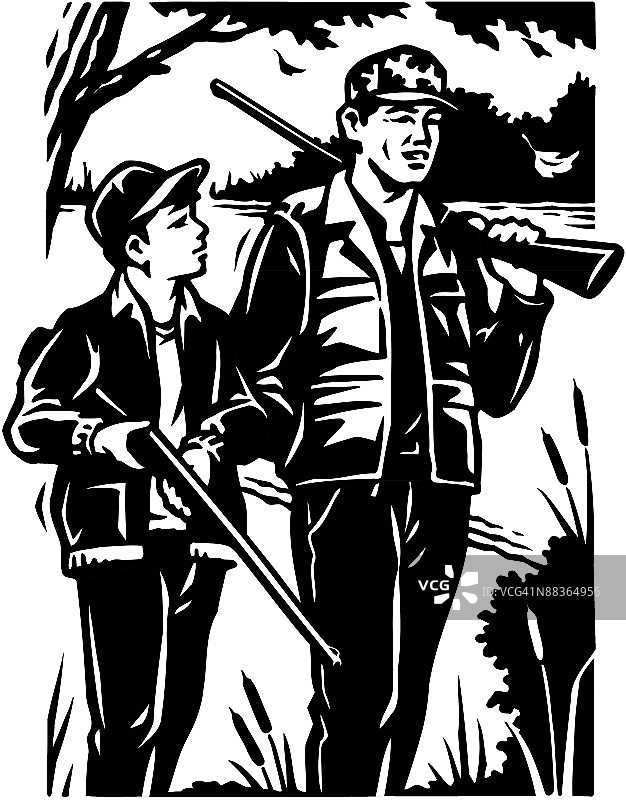 父子狩猎分层图：有其父必有其子，户外乐趣图片素材