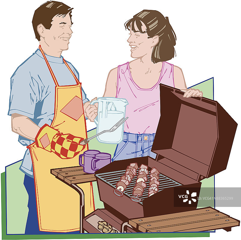 烧烤情侣：户外烧烤活动图片素材