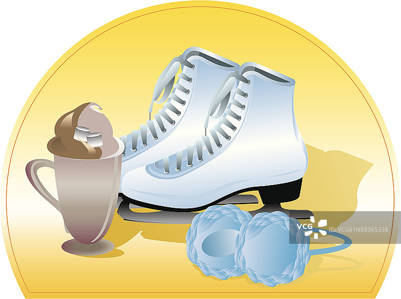 热巧克力、溜冰鞋和耳罩图片素材