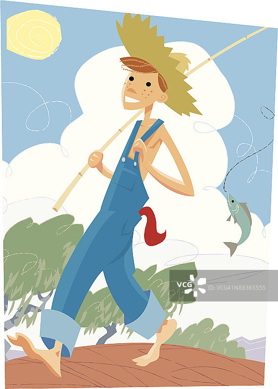 拿着钓鱼竿的男孩图片素材