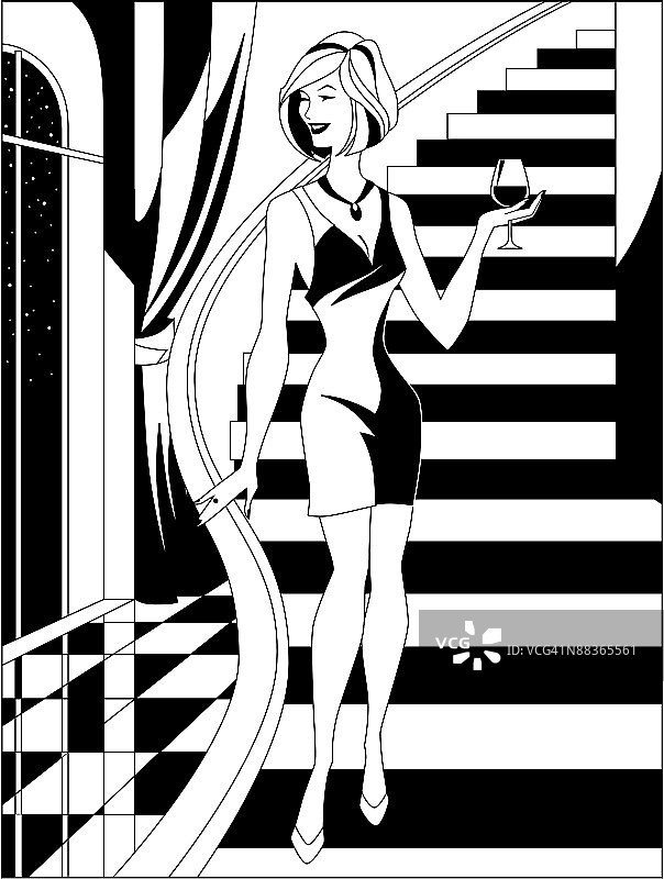 女人走下弧形楼梯图片素材