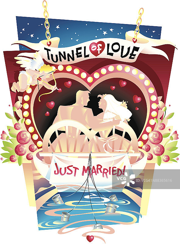 已婚夫妇乘坐爱情隧道图片素材