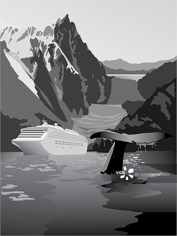 阿拉斯加游轮、冰川与鲸鱼风光图片素材
