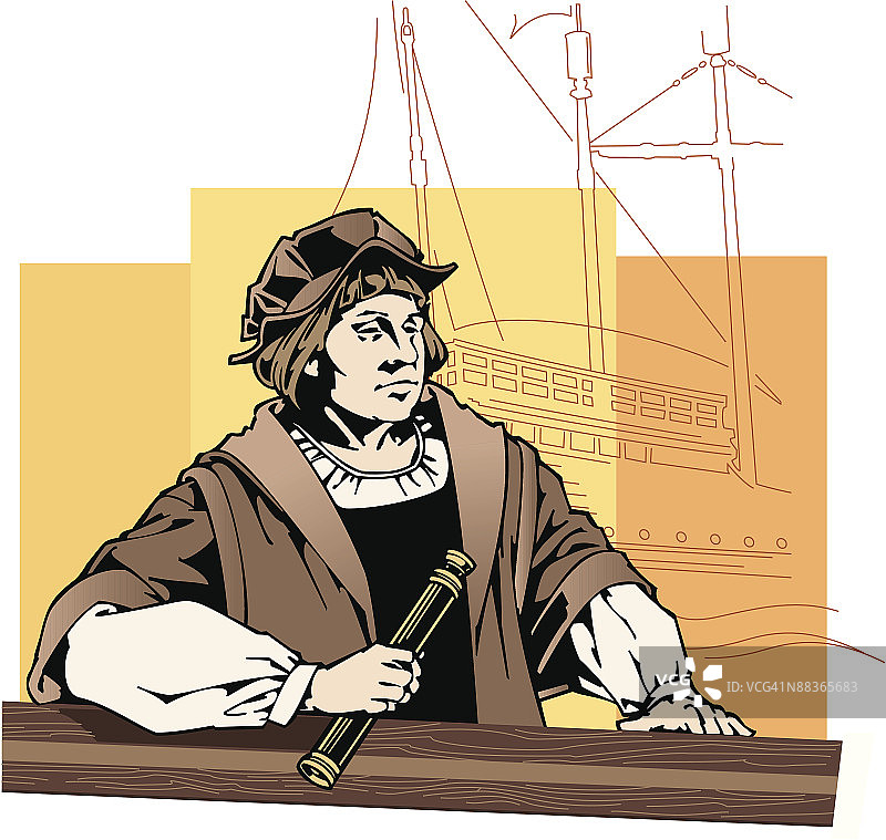 克里斯托弗·哥伦布站在船的甲板上图片素材