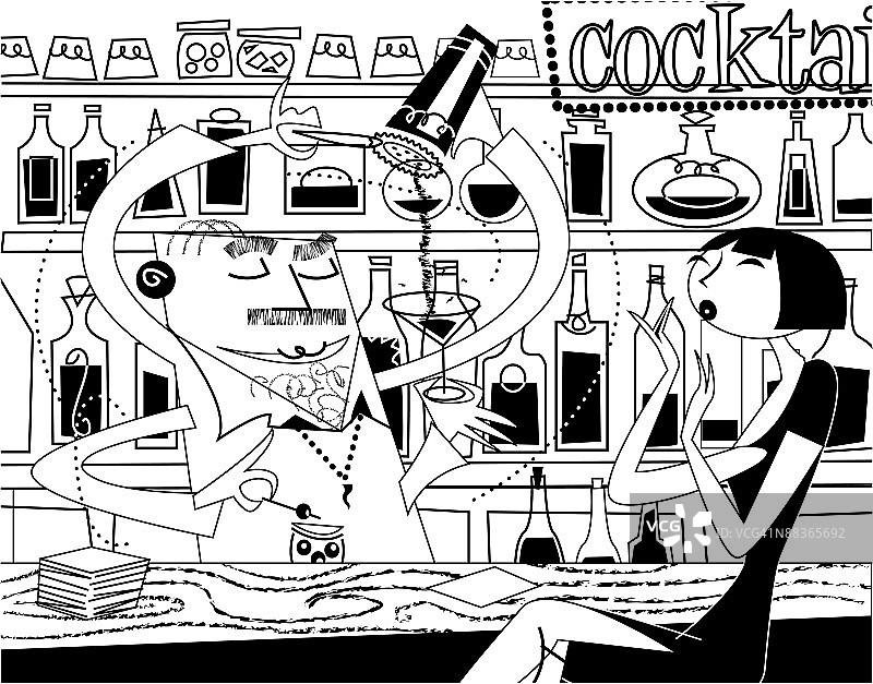 一位四臂调酒师为女性顾客调制饮品图片素材