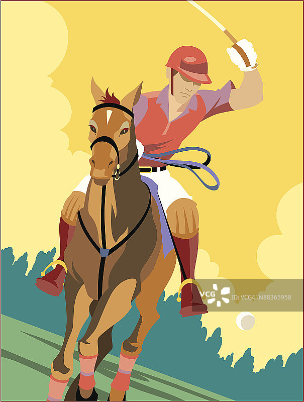 一名年轻的白人男子在打马球图片素材