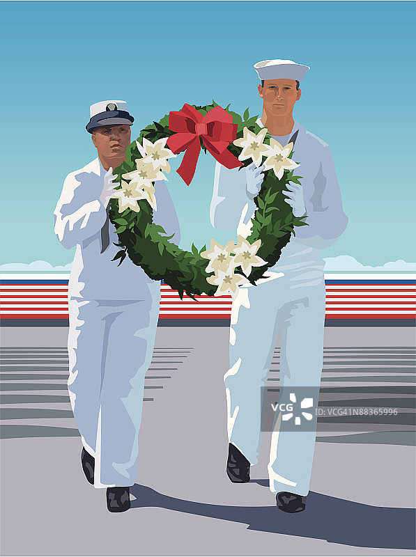 水手与阵亡将士纪念日花圈图片素材