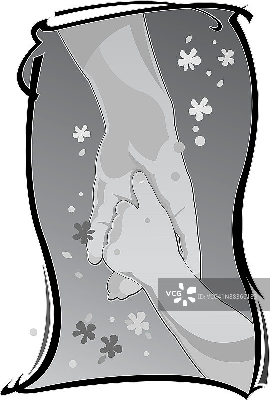 母亲的手握着孩子的手黑白特写图片素材