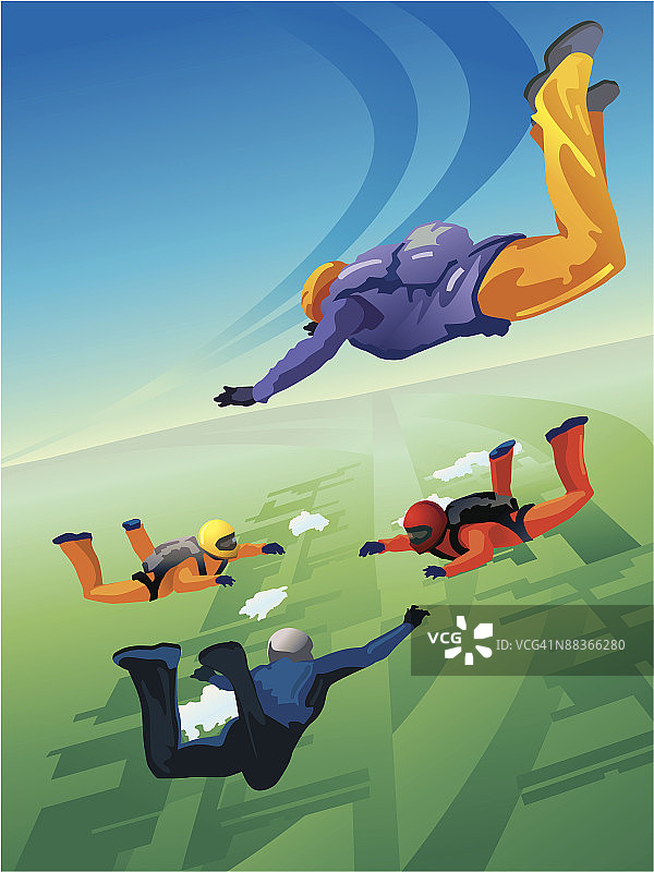 四名跳伞运动员在空中图片素材