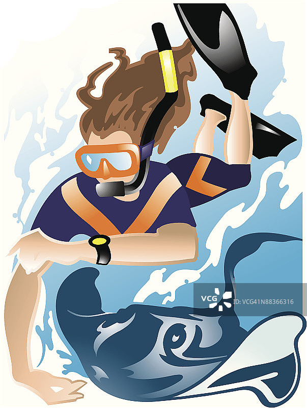 一位白人女子与黄貂鱼一起浮潜图片素材