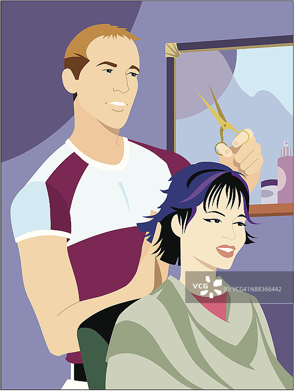 男子为女人设计发型图片素材