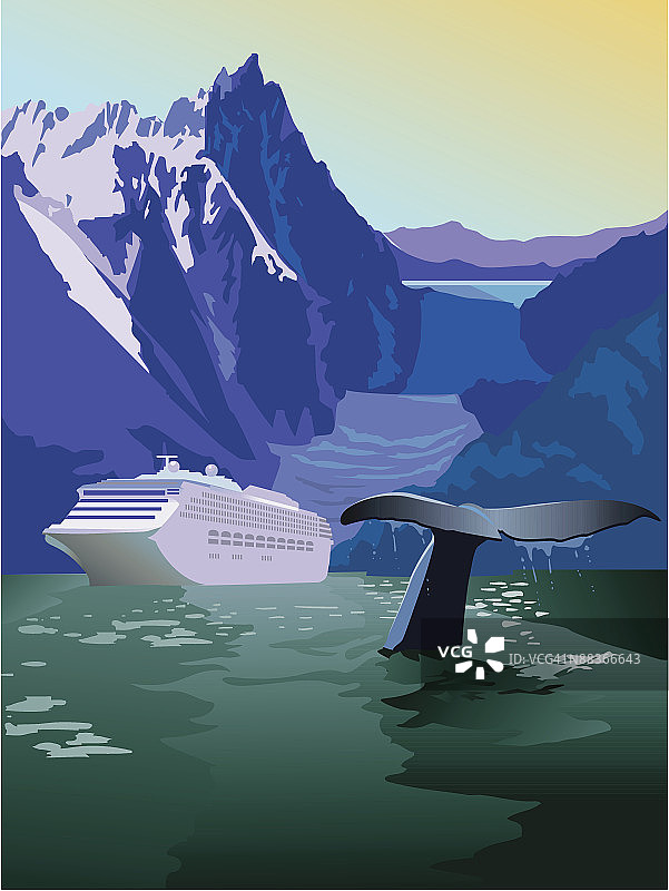 阿拉斯加游轮、冰川与鲸鱼风光图片素材