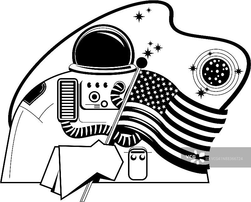 身穿宇航服、手持美国国旗的宇航员图片素材