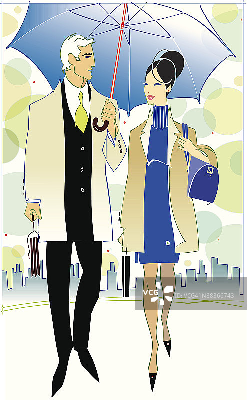 男人和女人在城市里共用一把伞图片素材