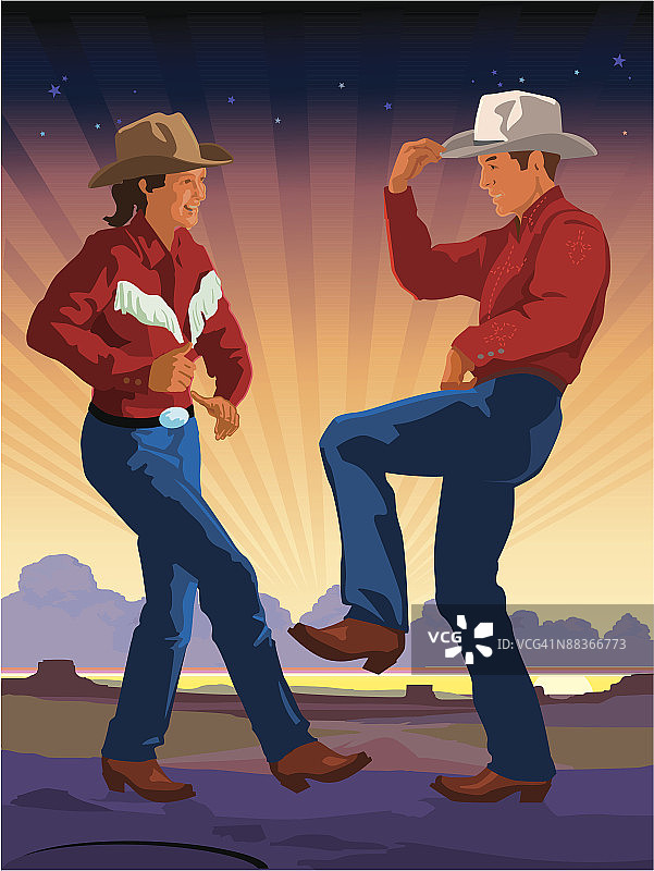 牛仔和女牛仔跳舞图片素材