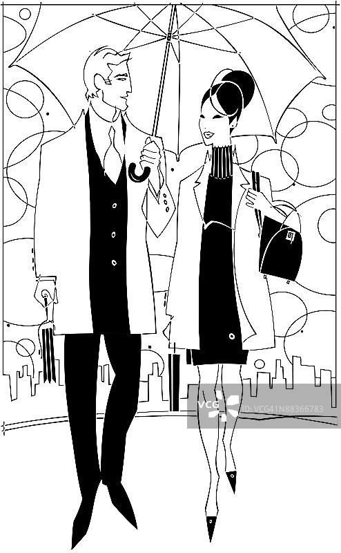 男人和女人在城市里共撑一把伞图片素材