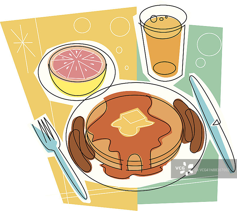 彩色早餐：美食与餐具图片素材