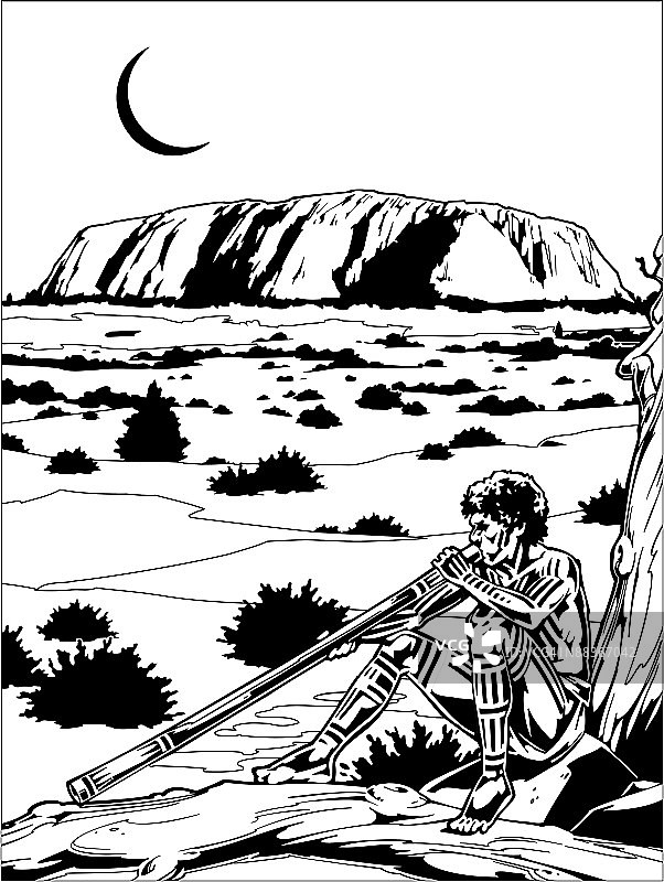 澳大利亚土著居民演奏迪吉里杜管图片素材