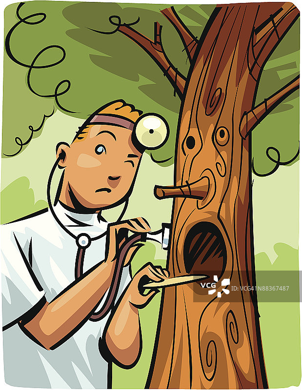 医生用听诊器检查树木图片素材