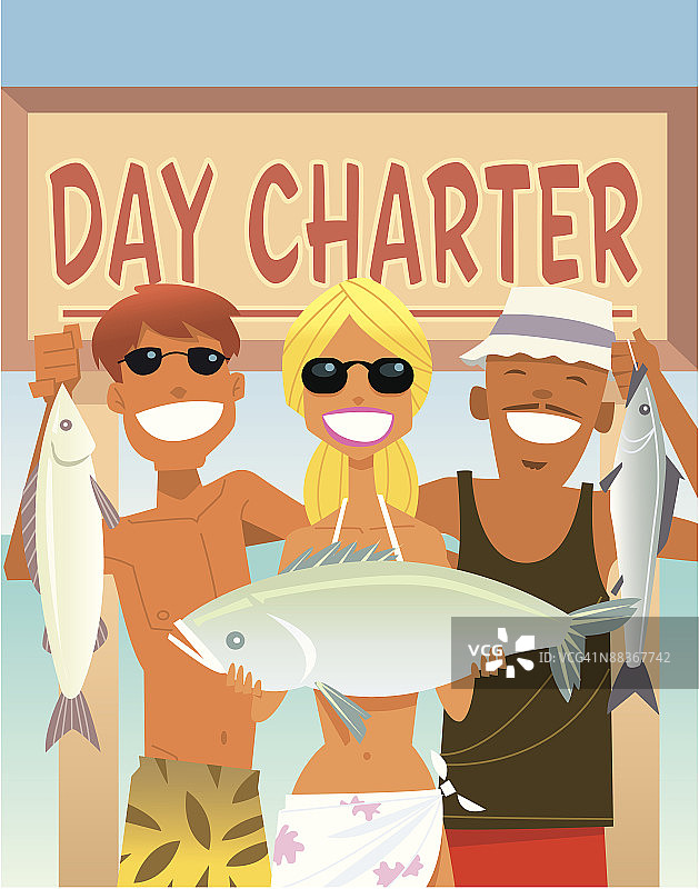 三个人展示他们捕获的鱼图片素材