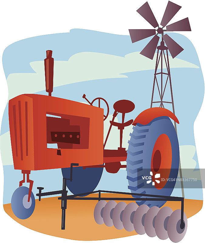 农用拖拉机和风车图片素材