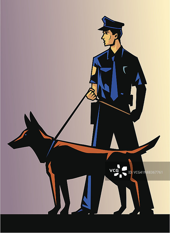 带着德国牧羊犬的警察图片素材