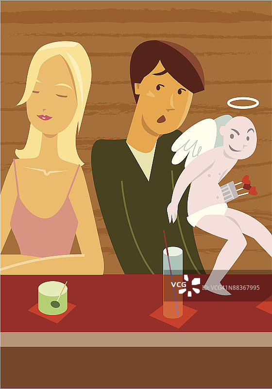 酒吧里被丘比特鼓励的男人图片素材