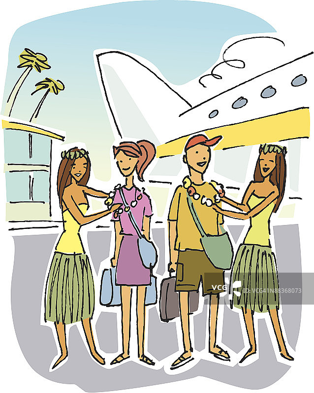 情侣抵达夏威夷度假图片素材