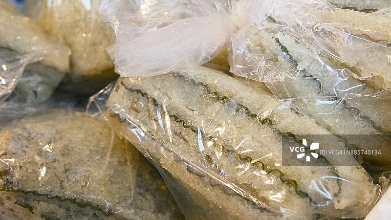 筑地市场塑料袋装子持昆布图片素材