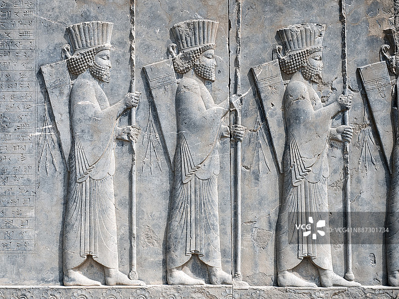 伊朗波斯波利斯，波斯帝国士兵的浅浮雕图片素材