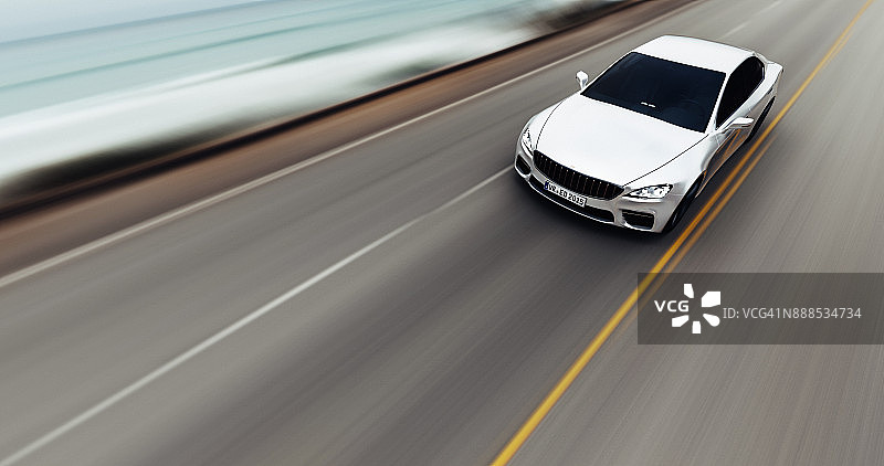 在海边道路上行驶的汽车图片素材