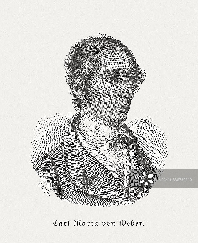 卡尔·马利亚·冯·韦伯（1786-1826），德国作曲家，1887年出版图片素材