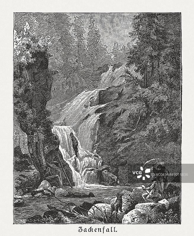 卡米延奇克，波兰克尔科诺谢山脉木刻版画，1887年出版图片素材