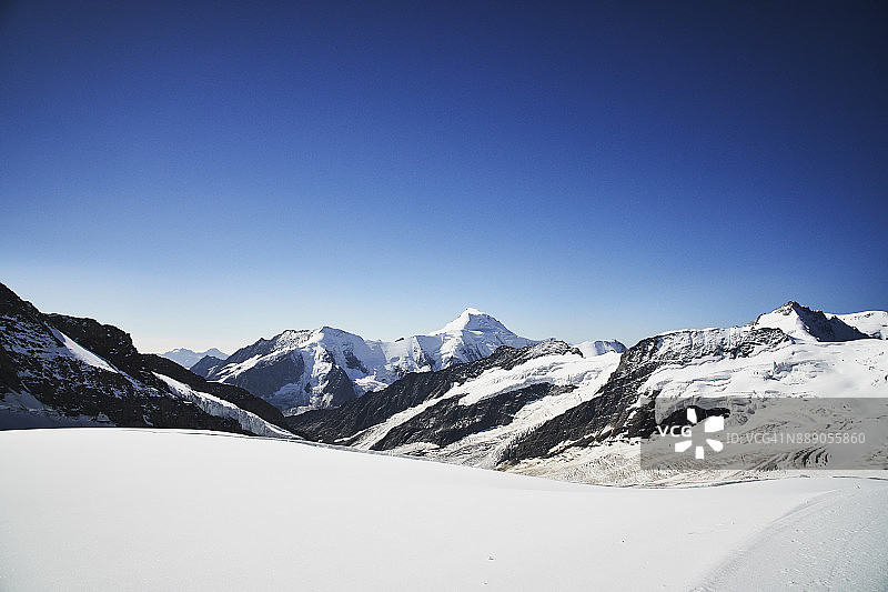 瑞士阿尔卑斯山少女峰-阿莱奇冰川：德赖埃克峰和萨特尔峰图片素材